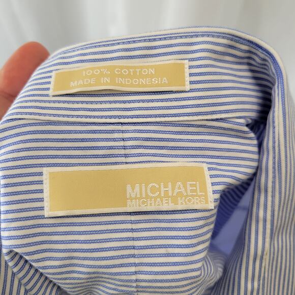 MICHAEL Michael Kors 100% Cotton Blue Stripe Dress Shirt, 16.5  32/33 - Picture 9 of 10